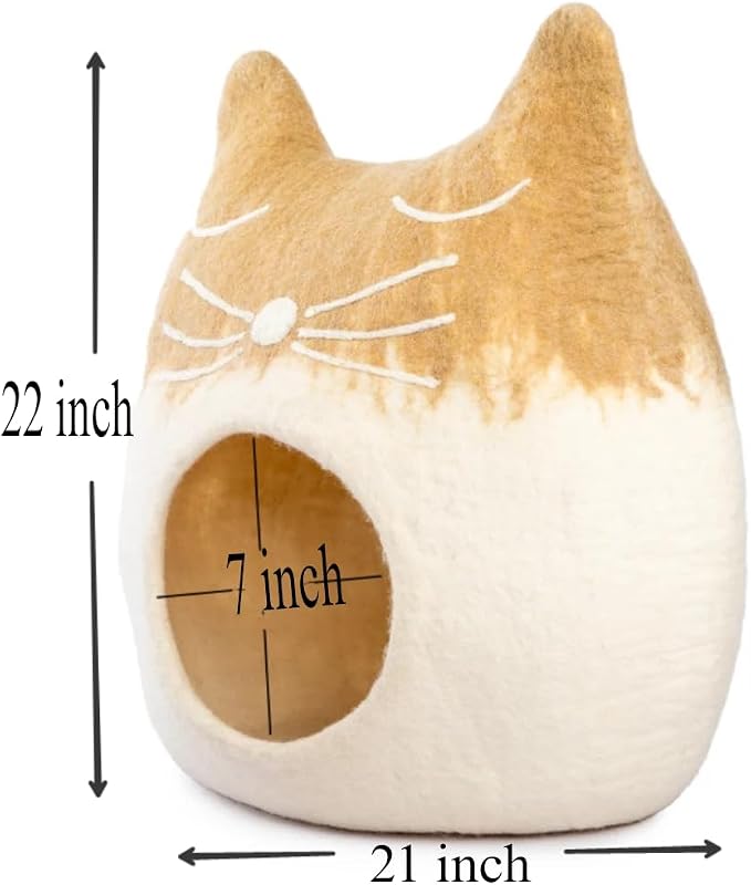 Luxurious Merino Wool Cat Cave - Foldable Hideaway Pod for Indoor Cats - Premium Felt Kitten Pet Enclosure - Covered Cat House for Ultimate Cozy Comfort by Woolygon (Brown Fox)