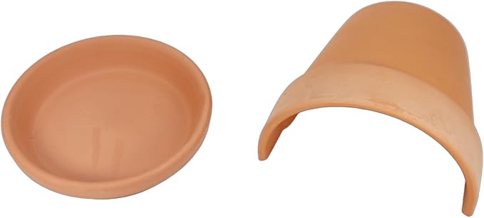 2Pcs Terracotta Reptile Hide and Feeding Bowl Set, Terra Cotta Clay Hideout and Food Water Feeder Dish for Lizard Leopard Gecko Hermit Crab Terrarium Tank Accessories