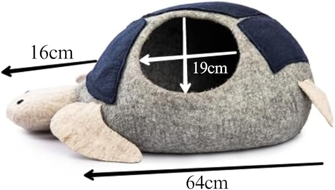 Luxurious Merino Wool Cat Cave - Foldable Hideaway Pod for Indoor Cats - Premium Felt Kitten Pet Enclosure - Covered Cat House for Ultimate Cozy Comfort by Woolygon (Turtle)