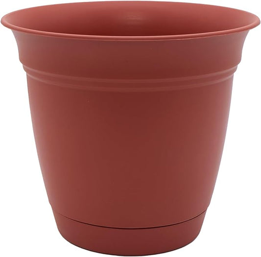 The HC Companies Eclipse Round Planter with Saucer - Outdoor & Indoor Plant Pot with Drainage Holes - Lightweight, UV-Resistant Plastic Pots for Plants, Flowers & Herbs (12" Clay, Pack of 1)