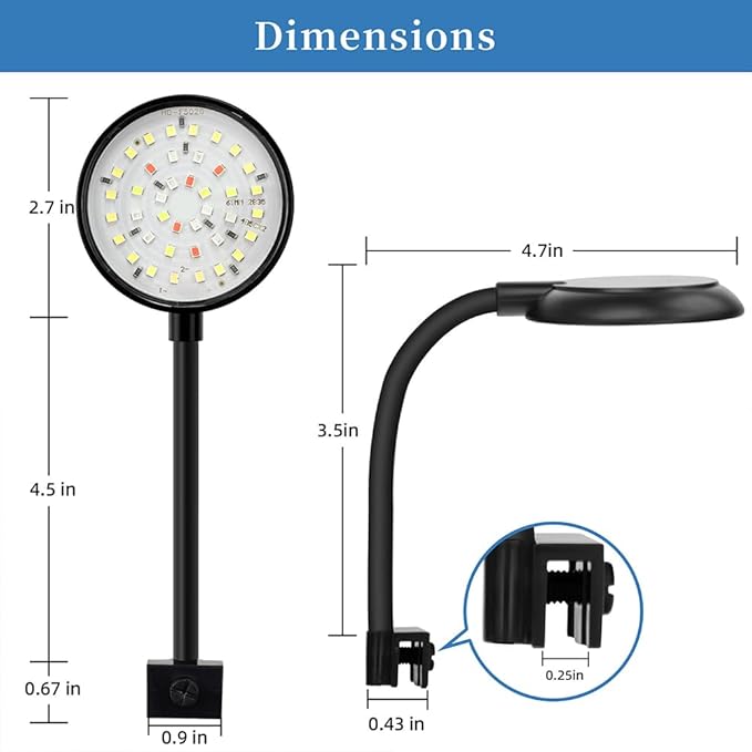 DaToo Mini Clip On Aquarium Light 7W Dimmable Small Fish Tank Light USB Moving Lamp with White Red Blue Green LED for 1 to 3 Gallon Tanks (with Timer)