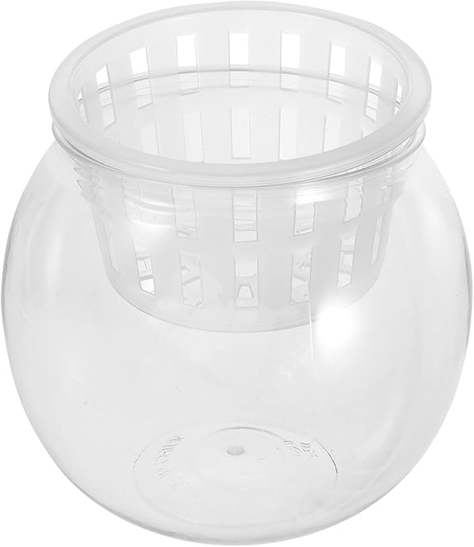 Betta Fish Bowl Plastic Round Aquarium with Hydroponic Basket Medium 110c Small Desktop Landscape Tank for Living Room Table Decor