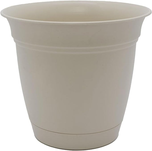 The HC Companies Eclipse Round Planter with Saucer - Outdoor & Indoor Plant Pot with Drainage Holes - Lightweight, UV-Resistant Plastic Pots for Plants, Flowers & Herbs (6” Cottage Stone, Pack of 1)