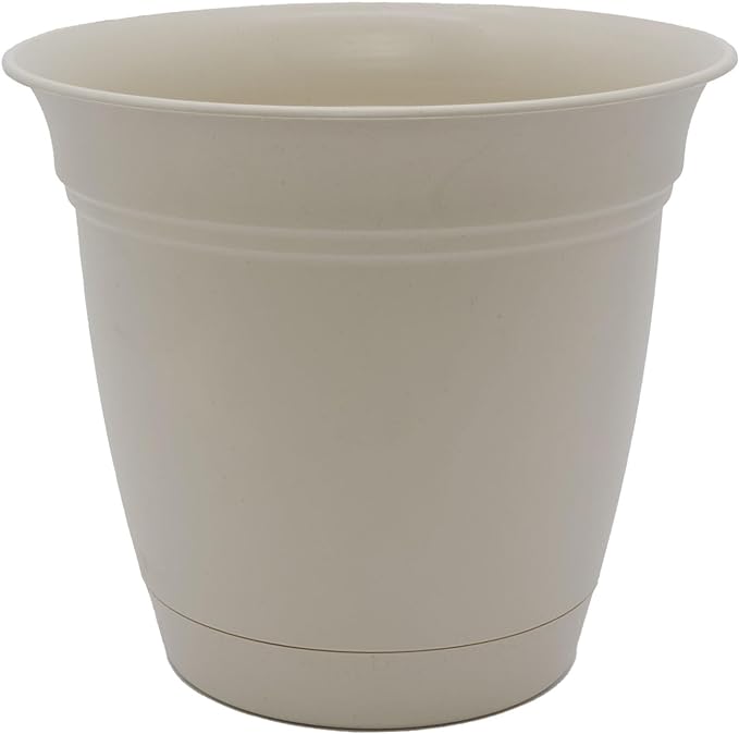 The HC Companies Eclipse Round Planter with Saucer - Outdoor & Indoor Plant Pot with Drainage Holes - Lightweight, UV-Resistant Plastic Pots for Plants, Flowers & Herbs (10" Cottage Stone, Pack of 1)