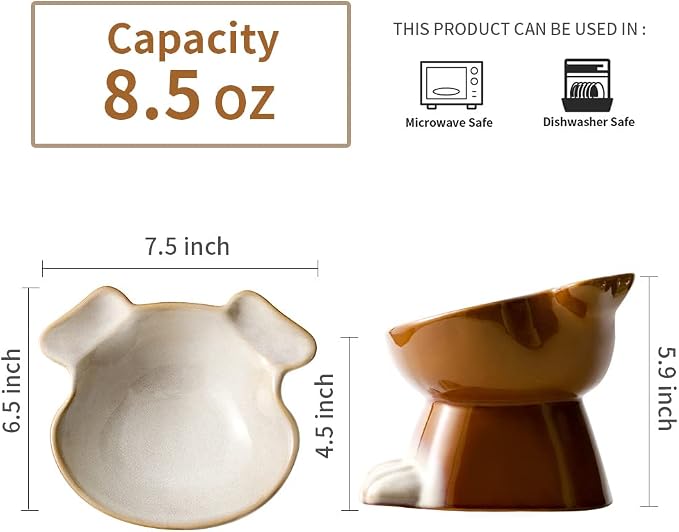 Nihow Elevated Ceramic Dog Bowls: 6.5 Inch Raised Dog Bowl for Food & Water | Food Safe Bowl for Medium/Small Size Dogs - Brown Puppy Bowls for Protecting Pet's Spine(1 PC)