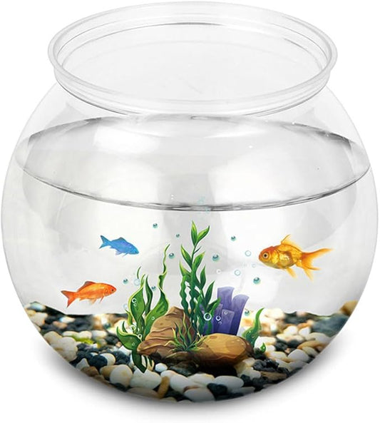 Beavorty Plastic Fish Bowl 0.5 Gallon Clear Spherical Aquarium Tank for Small Goldfish Betta Turtle Desktop Decor Mini Water Garden