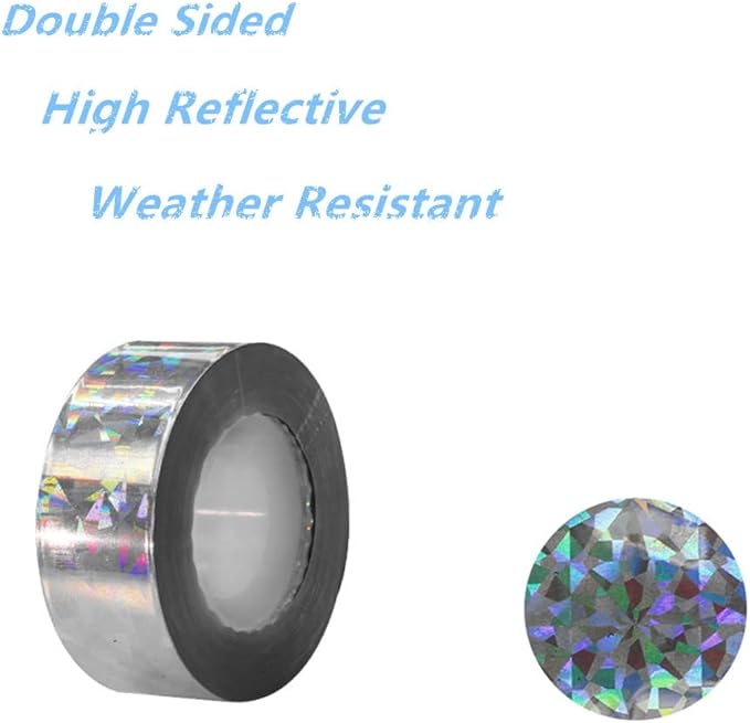 MISSYOUNG Holographic Reflective Ribbon Tape, 0.9in x 260ft, Keeps Away Woodpecker, Pigeon, Hawks, Grackles, Plastic with Paper Coating, Holographic