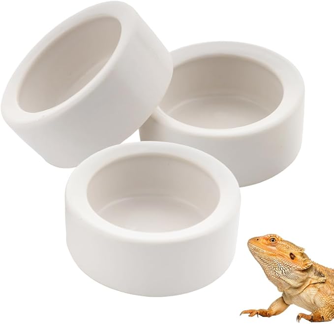 3 Pack Small Reptile Feeding Bowl Ceramic Food and Water Dish for Tarantula Hermit Crab Lizard Gecko Frog Turtle Small Reptile (White)