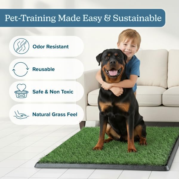 PETMAKER Artificial Grass Puppy Pee Pad for Dogs, Set of 3, 47” x 27” | Reusable Turf Pads for Large Dogs, Indoor and Outdoor Fake Grass Potty, Pet Housebreaking Supplies