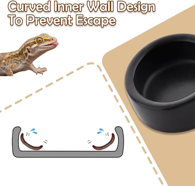 3 Pack Reptile Ceramic Feeding Bowl Food and Water Dish Anti Escape Bowl for Small Reptile Spider Lizard Gecko Frog Turtle Hermit Crab (Black)