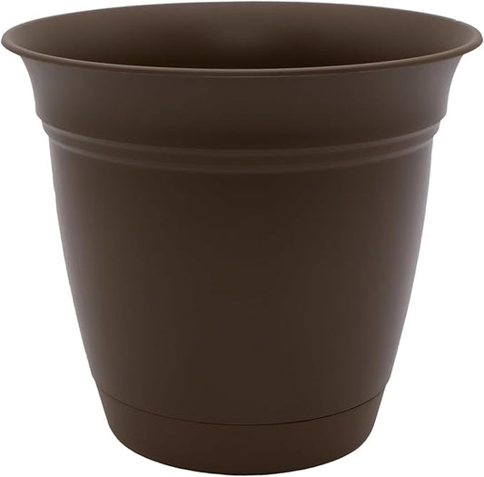 The HC Companies Eclipse Round Planter with Saucer - Outdoor & Indoor Plant Pot with Drainage Holes - Lightweight, UV-Resistant Plastic Pots for Plants, Flowers & Herbs (6" Chocolate, Pack of 1)