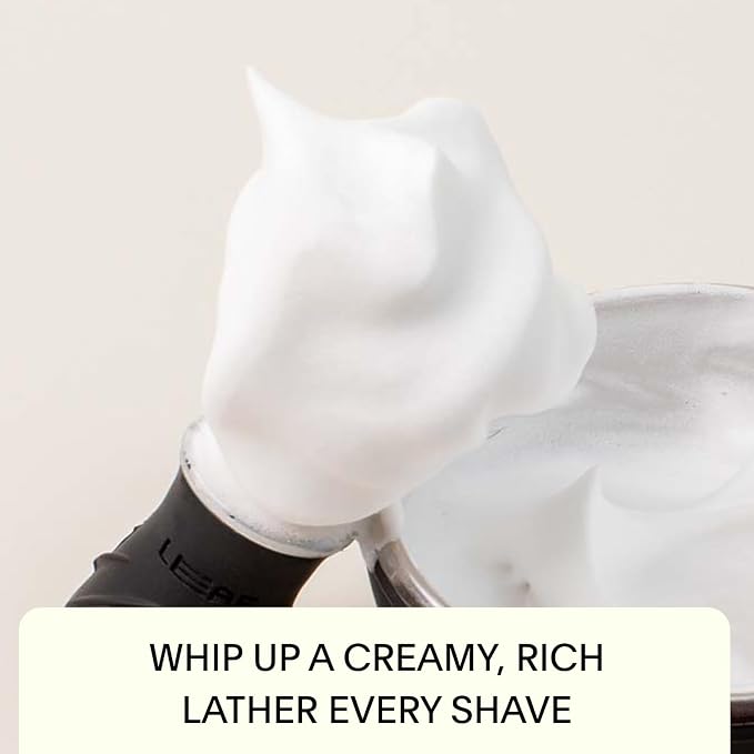 Leaf Shave Grooming Brush - Metal & Silicone Handle, Black | Measuring cup handle for use with soap and bowl sets, compatible with soap bar and accessories