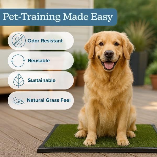 PETMAKER Artificial Grass Puppy Pee Pad with Tray for Dogs, 20” x 30” | Washable 3-Layer Reusable Indoor Dog Potty Grass Training Pad, Easy Clean Pet Housebreaking Potty Solution