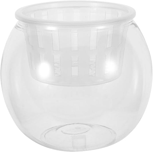 HANABASS Plastic Betta Fish Bowl with Hydroponic Basket Medium 110c Desktop Aquarium Terrarium for Small Fish and Water Plants for Home Decor