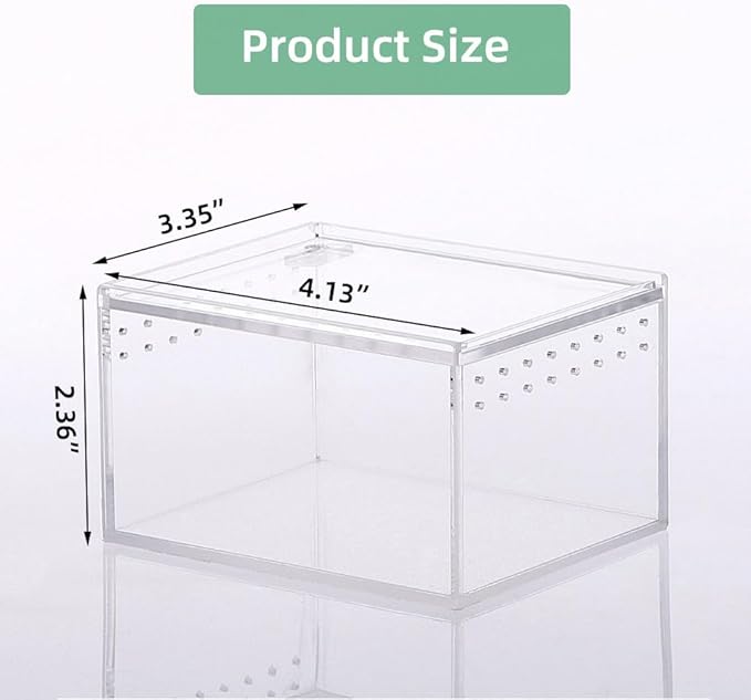 Small Acrylic Reptile Enclosure, No Assembly Small Reptile Breeding Box for Insect Tarantula Hermit Crab Jumping Spider (4x3.3X2.5 in)