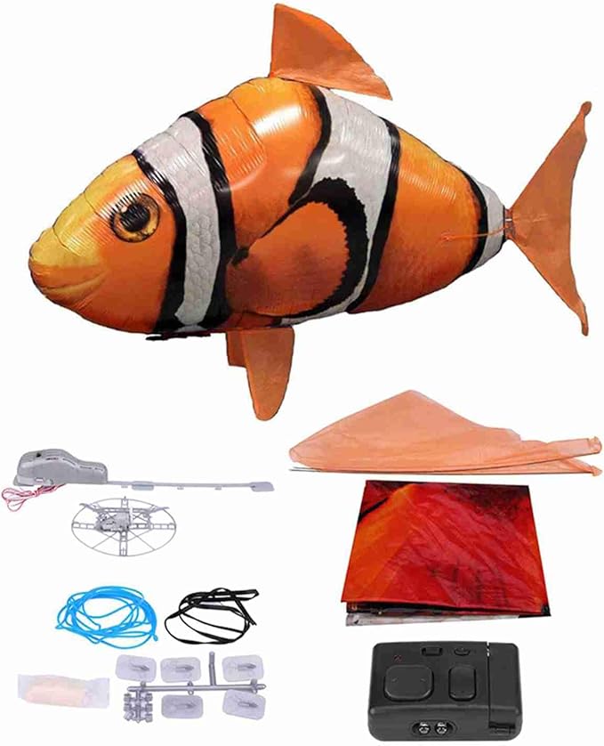 JTLB Remote Control Flying RC Toy for Kids, Inflatable Balloon with Controller, Fun Indoor Family Office Party Toy (orange clownfish)
