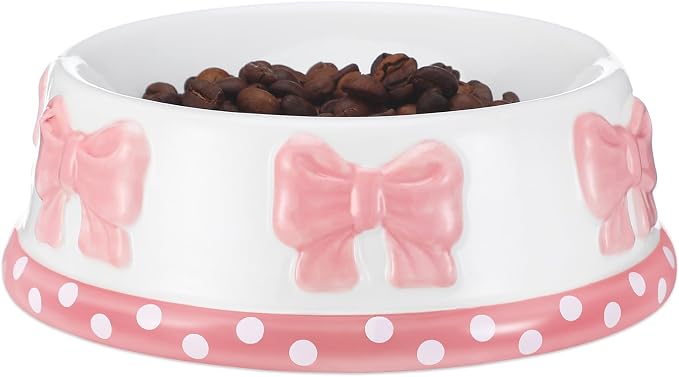 Reallnaive 1 Pcs Pink Bow Ceramic Bowl for Small Dog and Cat Cute Bowtie Pet Bowl for Food Water Macaron Pink Dish Pets Feeding Bowls Suitable Small Cat Dogs
