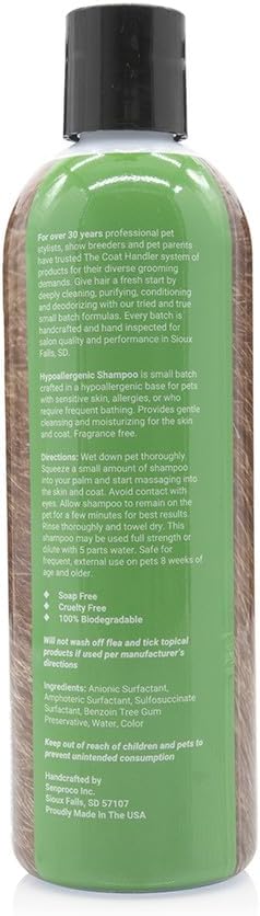 The Coat Handler Hypoallergenic Dog Shampoo - All Natural Ingredients, for Pets with Sensitive Skin, Hypoallergenic, 5 to 1 Concentration, Non-Scented (16 oz)