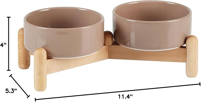 Havniva Elevated Dog Bowls Ceramic Dog Bowls with Stand, Dog Food Bowl | 5.1” Raised Dog Bowls with Non-Slip Wood Stand, Dog Food and Water Bowl Set, Double Dog Feeding Bowls for Small Dogs