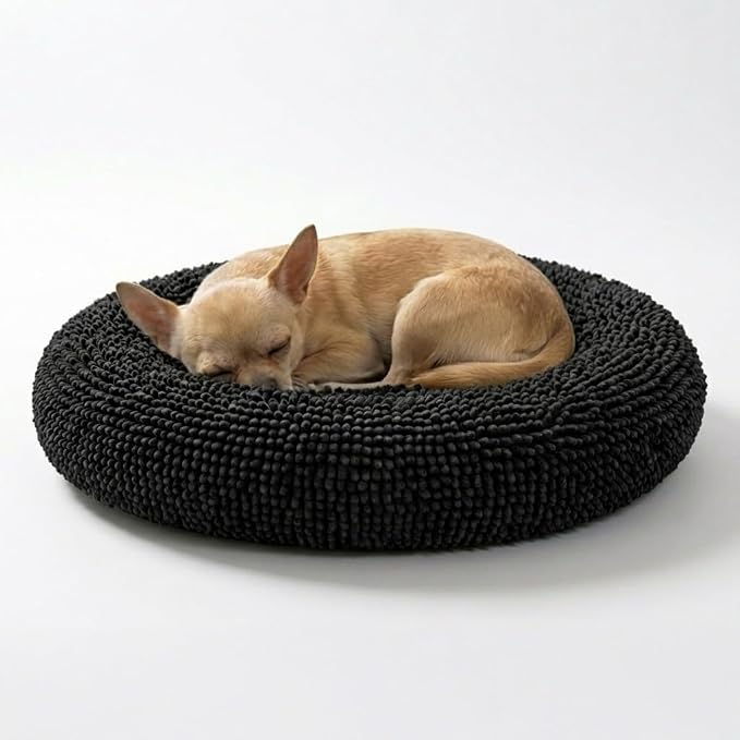 Muddy Mat® Cloud K-9 Bed for Dogs & Cats, Soft & Relaxing Donut Dog Bed, Chenille Material, Removable Cover, Washable & Dryer Safe–Black Small(25'x25')
