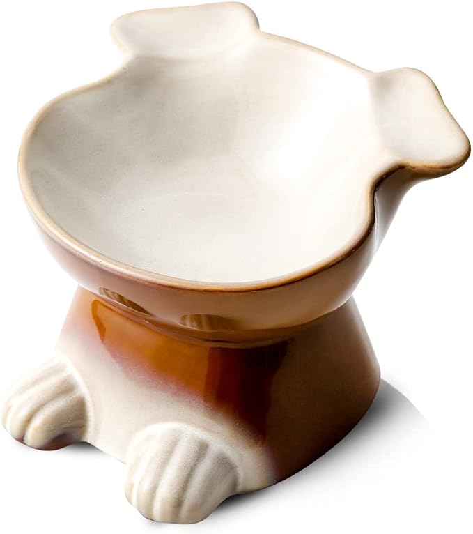 Nihow Elevated Ceramic Dog Bowls: 6.5 Inch Raised Dog Bowl for Food & Water | Food Safe Bowl for Medium/Small Size Dogs - Brown Puppy Bowls for Protecting Pet's Spine(1 PC)
