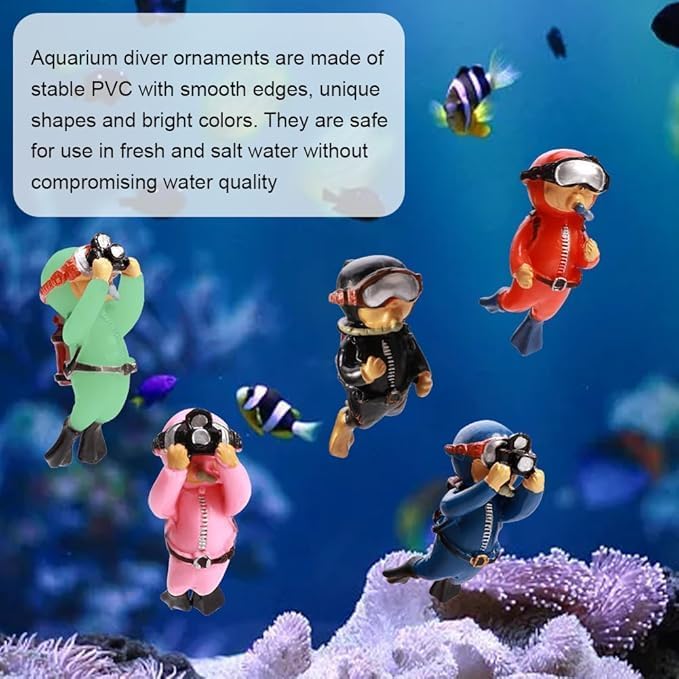 2-Pack Tank Decorations, Cute Little Diver, Aquarium Decoration Accessories Ornaments with Float Ball, Playmate for Tank Suitable for All Kinds of Fish and Tanks (Black)