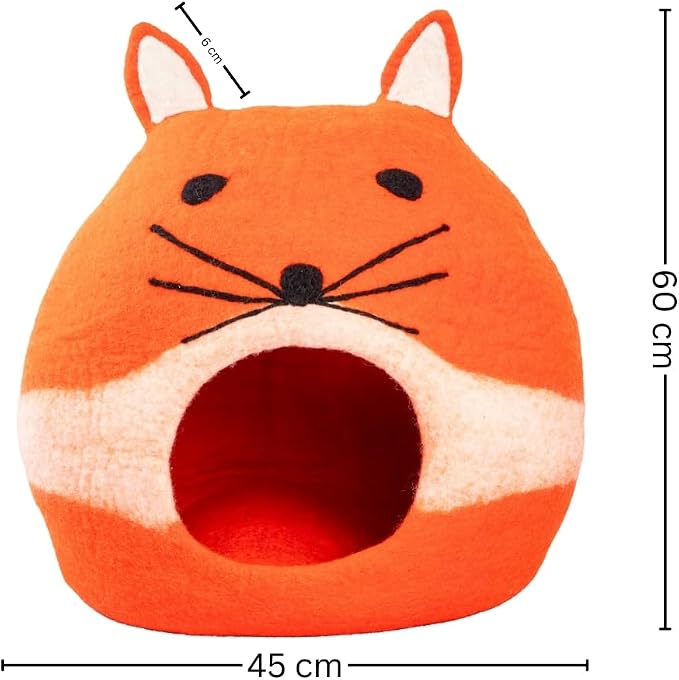 Luxurious Merino Wool Cat Cave - Foldable Hideaway Pod for Indoor Cats - Premium Felt Kitten Pet Enclosure - Covered Cat House for Ultimate Cozy Comfort by Woolygon (Fox)