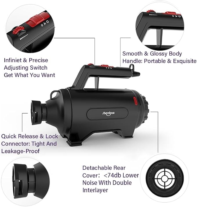 Dog Dryer High Velocity Pet Dog Grooming Force Hair Dryer/Blower | High velocity force blower dryer for professional dog pet grooming,black sherbao SMD-06P