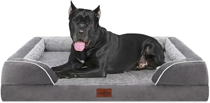 Comfort Expression Waterproof Orthopedic Dog Beds for Extra Large Dog | Supportive Egg Crate Foam Big Dog Bed with Removable Bolster, Dog Couch with Washable Cover & Non-Slip Bottom, 53x42Inch