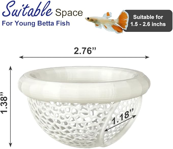 Floating Betta Hammock with Suction Cup, Shrimp Cave, Betta Fish Feeding Rings,3D Printed Aquarium Decor (White, Medium)