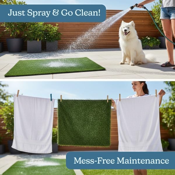 PETMAKER Artificial Grass Puppy Pee Pad for Dogs, Set of 3, 47” x 27” | Reusable Turf Pads for Large Dogs, Indoor and Outdoor Fake Grass Potty, Pet Housebreaking Supplies
