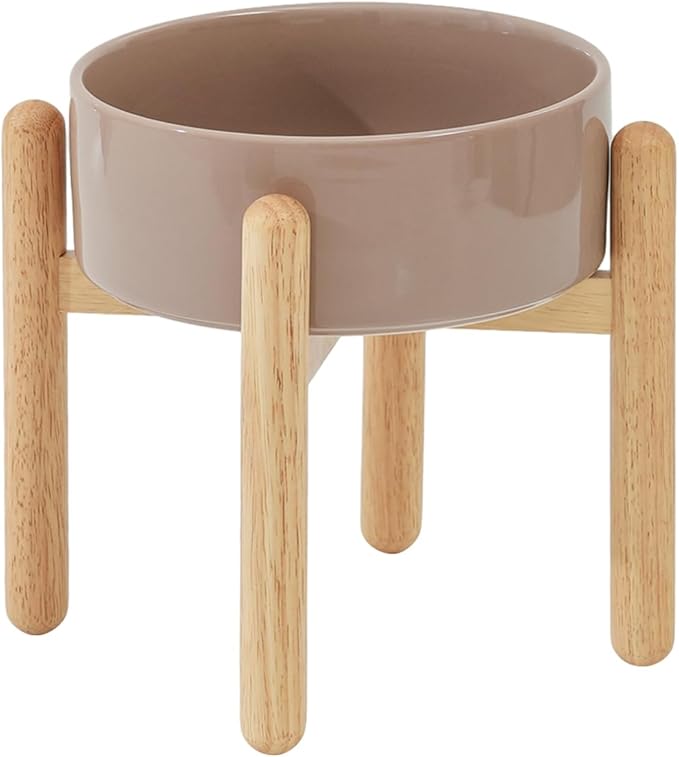 Havniva Elevated Dog Bowls Ceramic Dog Bowls with Stand, Dog Food Bowl | 8.3” Raised Dog Bowls with Non-Slip Wood Stand, Dog Food and Water Bowl Set, Dog Feeding Bowls for Large Dogs