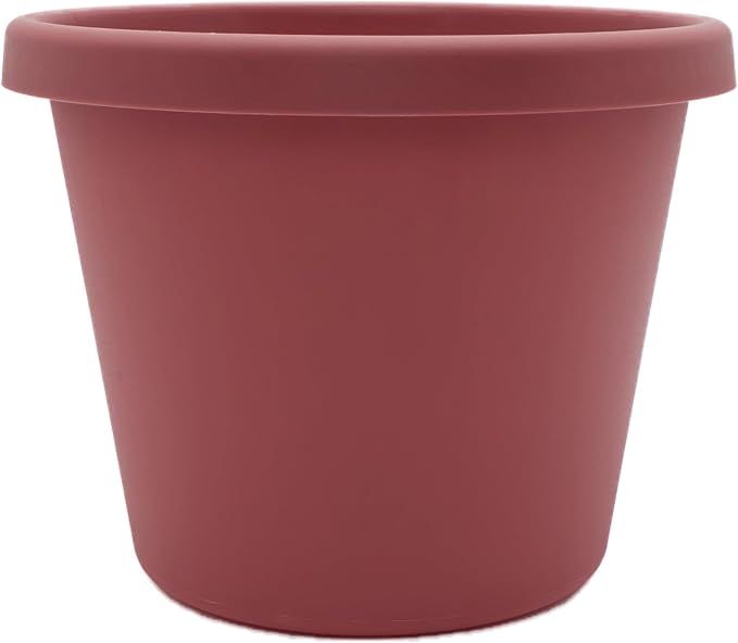 The HC Companies Prima Round Plastic Plant Pot w/Rolled Rim - Lightweight & UV Resistant Flower Pot for Herbs & More - Outdoor & Indoor Plant Pots w/Drainage (8 inch, Marsala, Pack of 1)