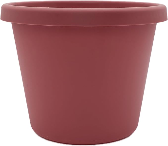 The HC Companies Prima Round Plastic Plant Pot w/Rolled Rim - Lightweight & UV Resistant Flower Pot for Herbs & More - Outdoor & Indoor Plant Pots w/Drainage (10 inch, Marsala, Pack of 1)