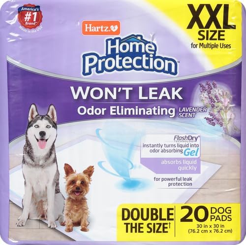 Hartz Home Protection Super Absorbent Odor Eliminating Lavender Scented No Leak Dog Pads, XXL 20 Count (Pack of 3)