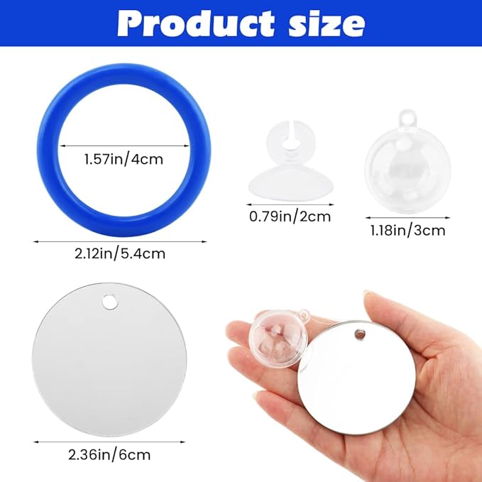 2pcs Bettas Fish Enrichment Toys Ring, with Mirror/Floating Ball, Exercise Floating Mirrors and Training Ring for Fish Tank, Aquarium Feeding Rings Accessories