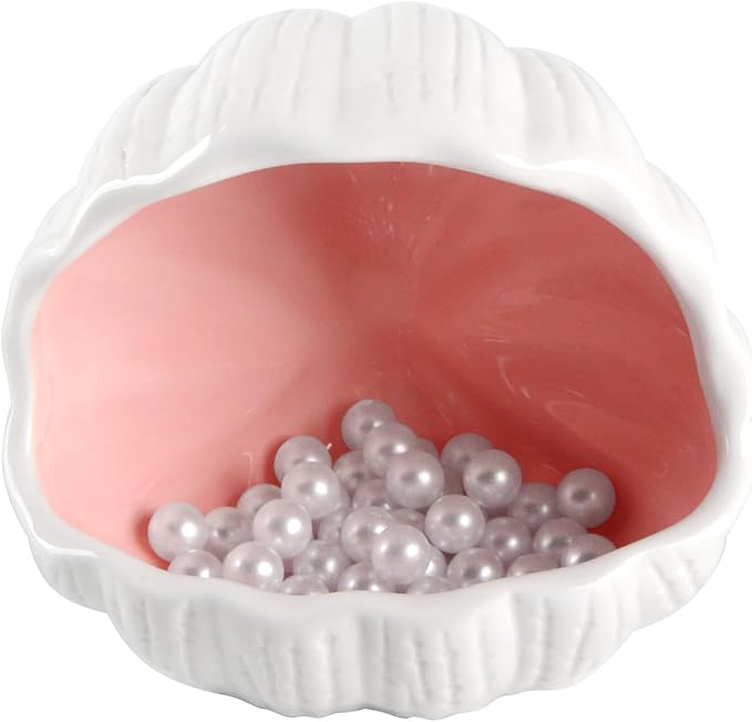 AnRui Cute Betta Fish Tank Decor Ceramic Conch Shell-Shaped House Thematic Hideout Cave for Fish Playing or Hiding Underwater World Aquarium Background Pearl Ornament, Pink