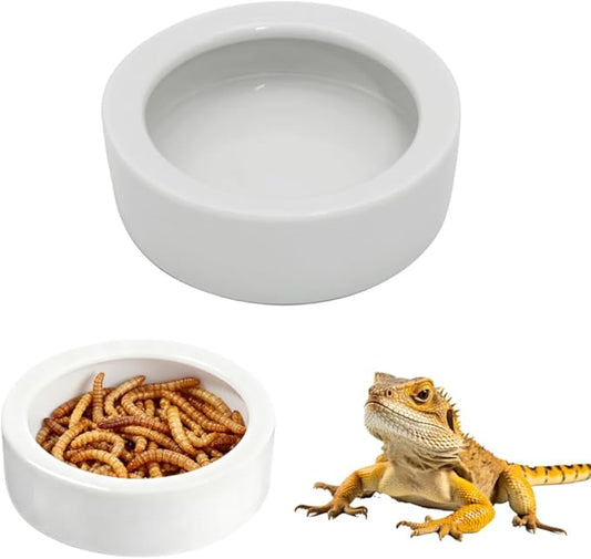Escape-Proof Reptile Food Dish Bowl, Ceramic Reptile Feeding Dish & Small Animal Bowl for Lizard, Leopard Gecko, Hermit Crab, Hamster, Anti Escape Live Food & Water Dish (3x1in)