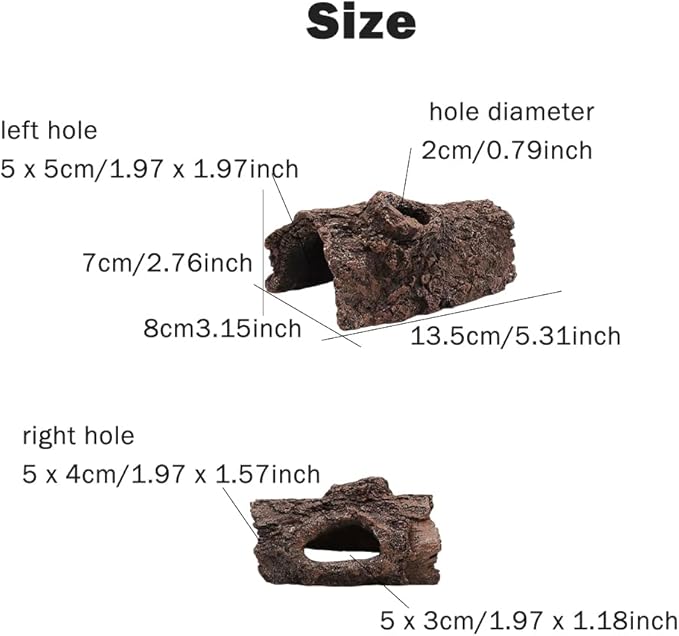 Aquarium Fish Tank Decorations,Resin Hollow Tree Trunk Ornament Bettas Fish Decor Aquarium Hideout for Shrimp Reptile and Turtle(Color:Brown)