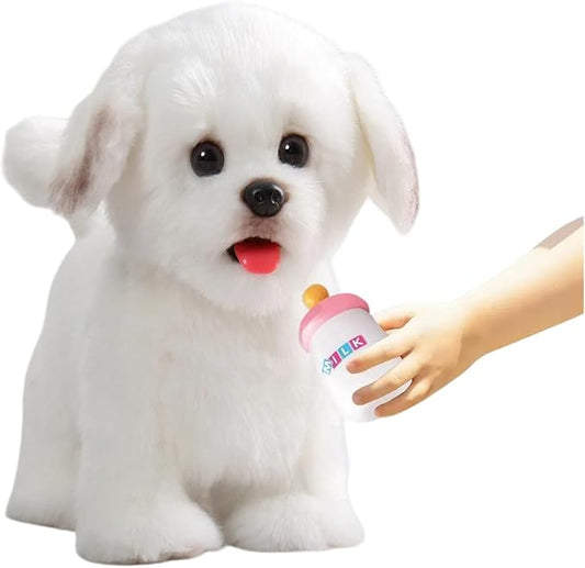 CU-MATE Plush Interactive Maltese Simulation Dog-Realistic Puppy Electronic Toy Dog with Walking/Barking/Wagging Tail/Talking-Like Real Robotic Present