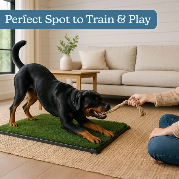PETMAKER Artificial Grass Puppy Pee Pad for Dogs and Small Pets, 27” x 41” | Reusable 4-Layer Turf Pads for Dogs with Tray, Indoor and Outdoor Fake Grass Potty, Pet Housebreaking Supplies