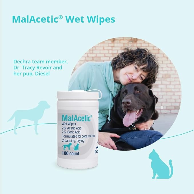 MalAcetic Wet Wipes for Dogs and Cats 100 Count | Cleansing, Drying; 2% Boric Acid; 2% Acetic Acid; Packaging May Vary
