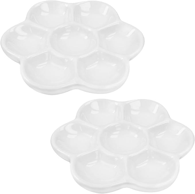 3.5" Hermit Crab Ceramic Food Dish,7 Compartments Ceramic Anti-Turning Food & Water Bowl for Hermit Crab Tarantula Snail,2Pcs