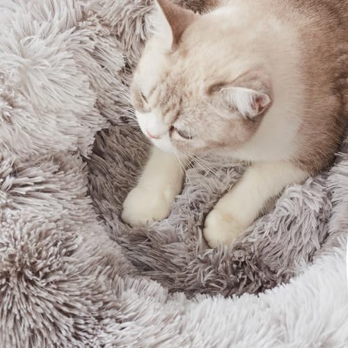 Western Home Calming Donut Cat Bed Small Dog Bed Washable,20" White Grey | Fluffy Faux Fur Round Cuddler,Anti-Anxiety,Anti-Slip Bottom,Self-Warming Pet Bed for Small Dog&Kitten&Puppy,Up to 12 LBS