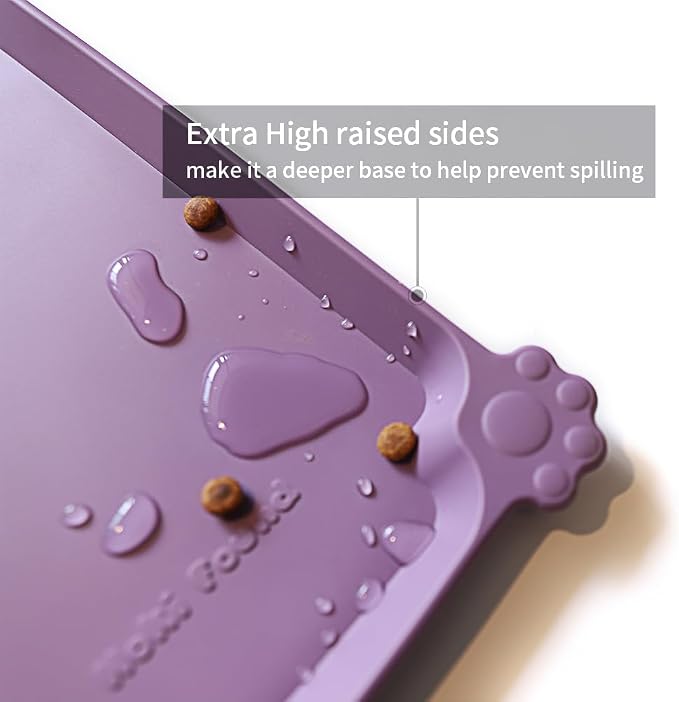 Hoki Found X-Large Silicone Pet Food Mats - Non-Slip Pet Dog Cat Bowl Placemats - Waterproof Food & Water Mats for Carpet - Amethyst