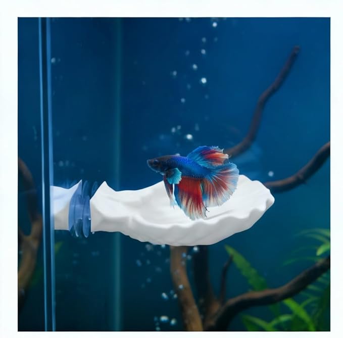 Betta Fish Hammock, Shell Pad with Strong Suction Cup Natural Resting Bed for Bettas Soft Fin-Safe Betta Fish Tank Decor and Accessories (White Medium)