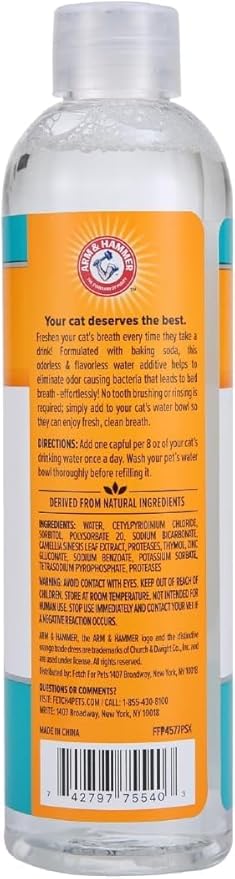 Arm & Hammer for Pets Advanced Care Dental Water Additive for Cats, Odorless and Flavorless, Baking Soda Formula, Helps Prevent Gum Disease and Fresh Breath, 8 Fl Oz - 2 Pack