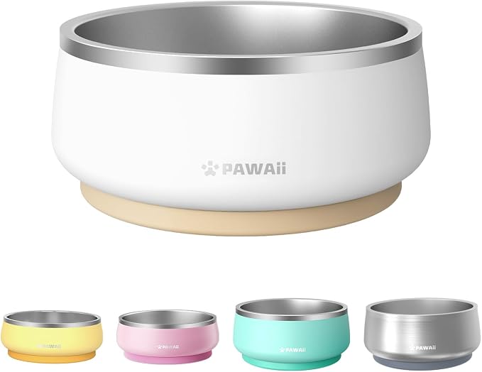 Pawaii Dog Bowl,68 oz Stainless Steel Food and Water Bowl,ID Tag,1 Pack | Double-Wall Design,Non-Slip Rubber Base,Dishwasher Safe,Smooth Open Design, Not a Slow Feeder,Easy-Rinse Interior