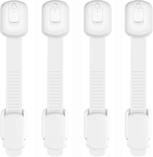 Child Safety Strap Locks for Cabinet, Fridge, Ovens, Toilet, Drawer, Trash can etc with Strong Adhesive Not Easy to Fall Off, Adjustable Length, 4 Packs