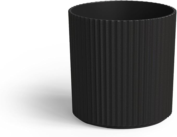 Mayne Haven 10-Inch Fluted Planter, Round Planters for Outdoor Plants, Lightweight Concrete Look Plant Pots for Porch, Patio, Garden and Entryway Décor, Black
